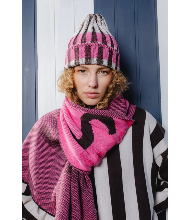 Pemy store Muts Stripes jacquard cotton knit beanie brown, pink, white