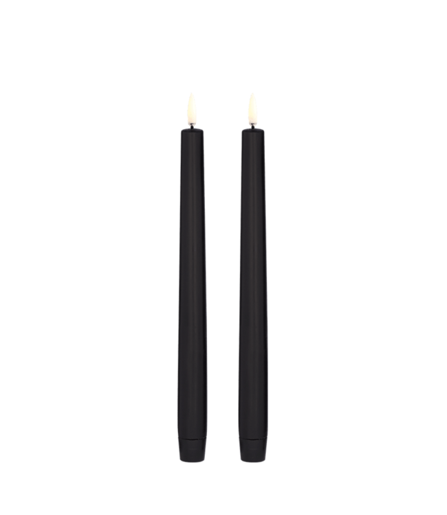 Uyuni lighting Dinerkaars LED taper candle, Plain black, Smooth, 2-pack, 2,3x25 cm
