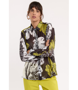 Studio Anneloes Blouse Bobby plisse flower blouse black, lime