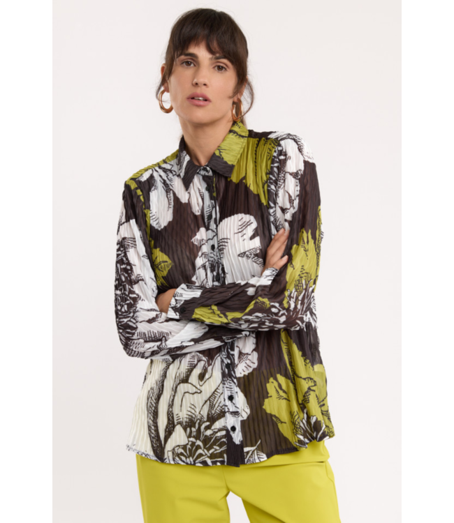 Studio Anneloes Blouse Bobby plisse flower blouse black, lime