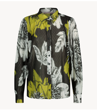 Studio Anneloes Blouse Bobby plisse flower blouse black, lime