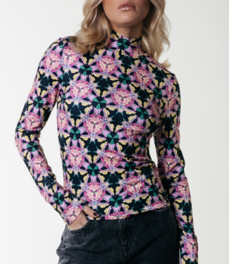 Colourful Rebel Top Neyo Graphic Flower Peached Turtleneck Top candy pink