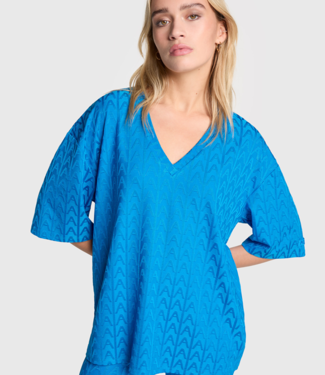 Alix The Label T-shirt ladies knitted A jacquard oversized t-shirt blue