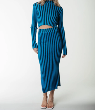 Colourful Rebel Rok Orla Striped Glitter Knit Midi Skirt Light Ocean Blue