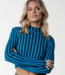 Colourful Rebel Top Jewel Striped Glitter Knit Cropped Turtleneck Top light ocean blue