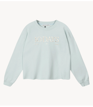 10DAYS Trui raw edge logo sweater sea foam