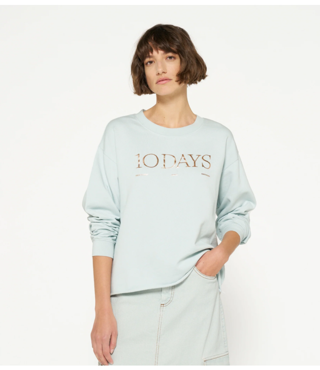 10DAYS Trui raw edge logo sweater sea foam