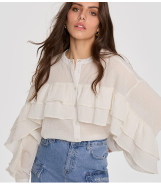 Alix The Label Blouse ladies woven structured chiffon ruffle blouse  light ecru