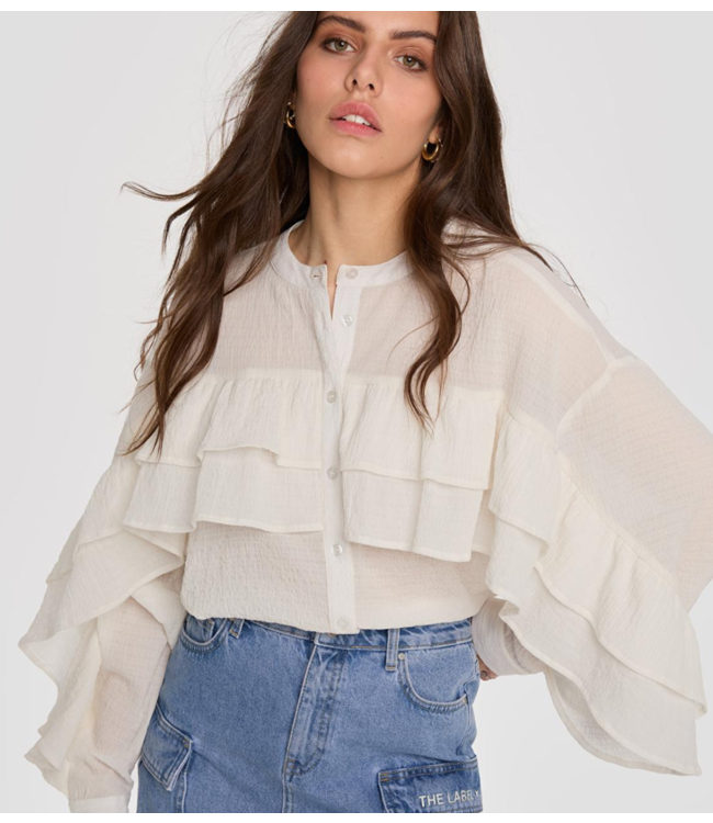 Alix The Label Blouse ladies woven structured chiffon ruffle blouse  light ecru