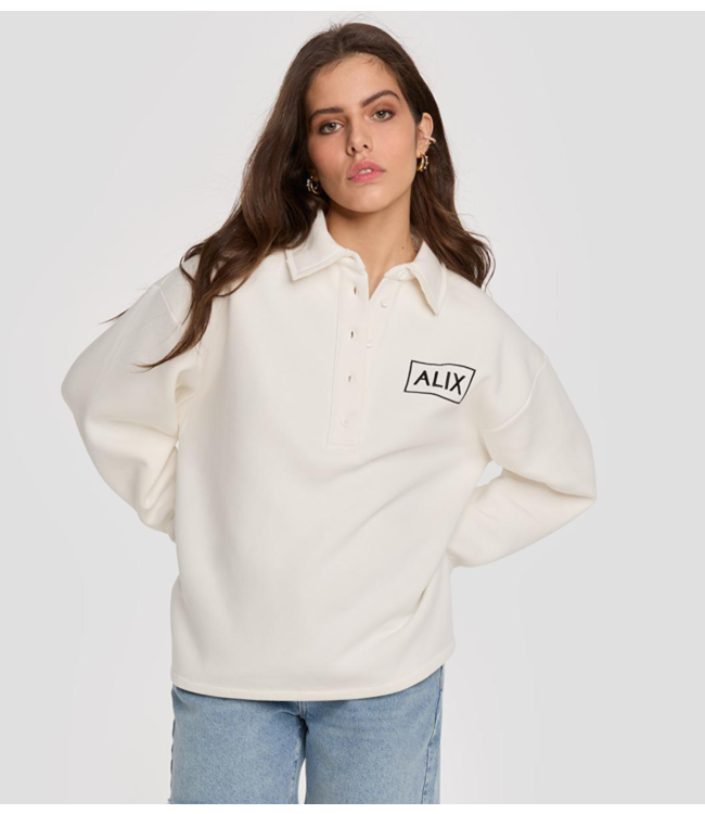 Alix The Label Trui ladies knitted polo sweater soft white