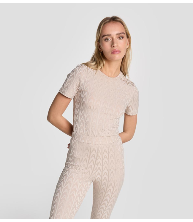 Alix The Label T-Shirt ladies knitted A jacquard t-shirt sand