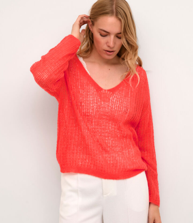 Cream Top CRClara Knit Pullover Hot Coral