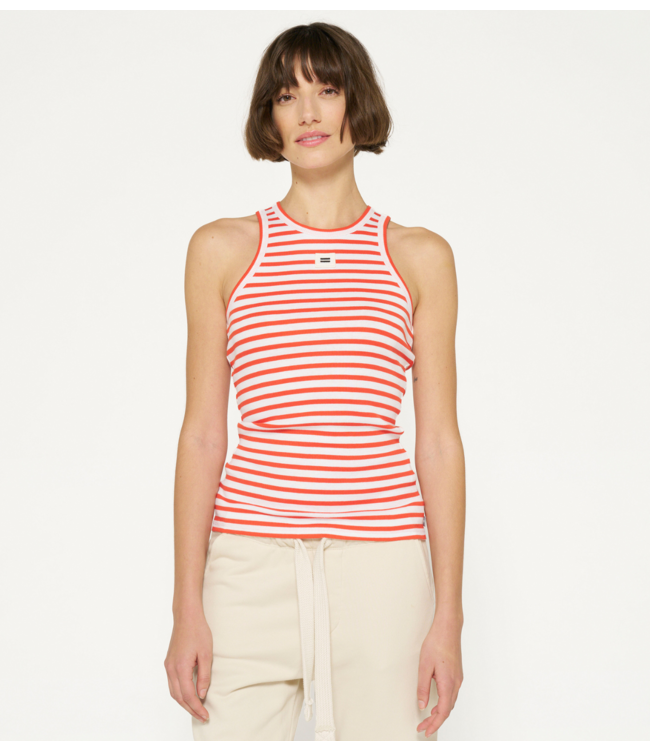 10DAYS Top tank top rib stripes white, poppy red