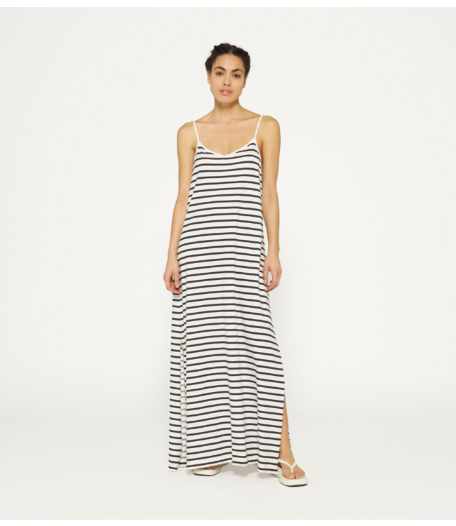 10DAYS Jurk strappy dress stripes ecru, black