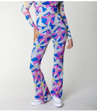 Colourful Rebel Broek big flower mesh extra flare pants