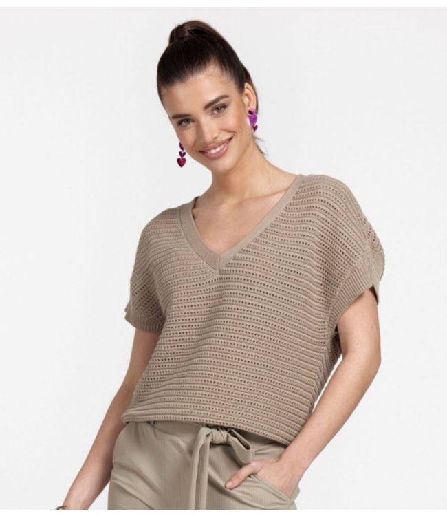 Studio Anneloes Top chiara v-neck crochet top clay