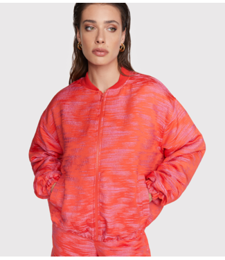 Alix The Label Jacket ladies woven fancy jacquard bomber intense coral