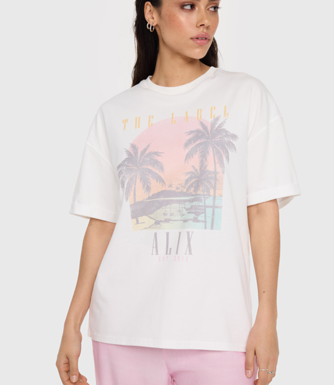 Alix The Label T-shirt ladies knitted palmtree t-shirt soft white