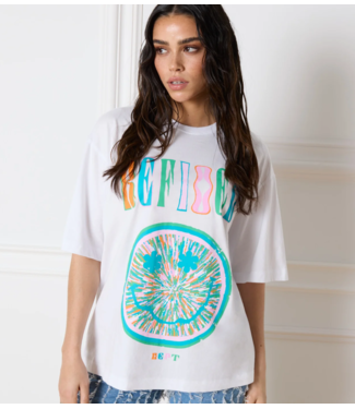 Refined Department T-shirt ladies knitted oversized smiley t-shirt maggy off white