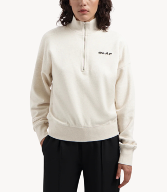 Olaf Trui wmn italic zip mock ecru heather NOS