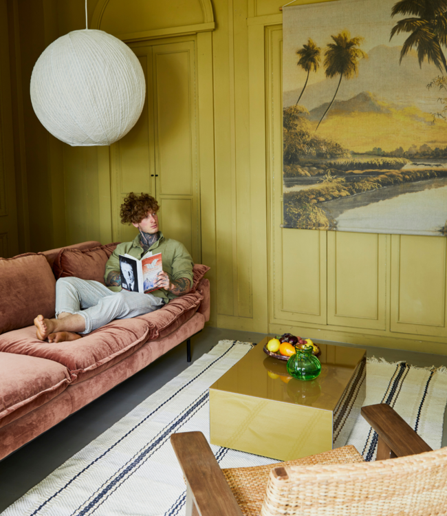 HKLIVING Bank retro sofa 3-seats royal velvet, magnolia