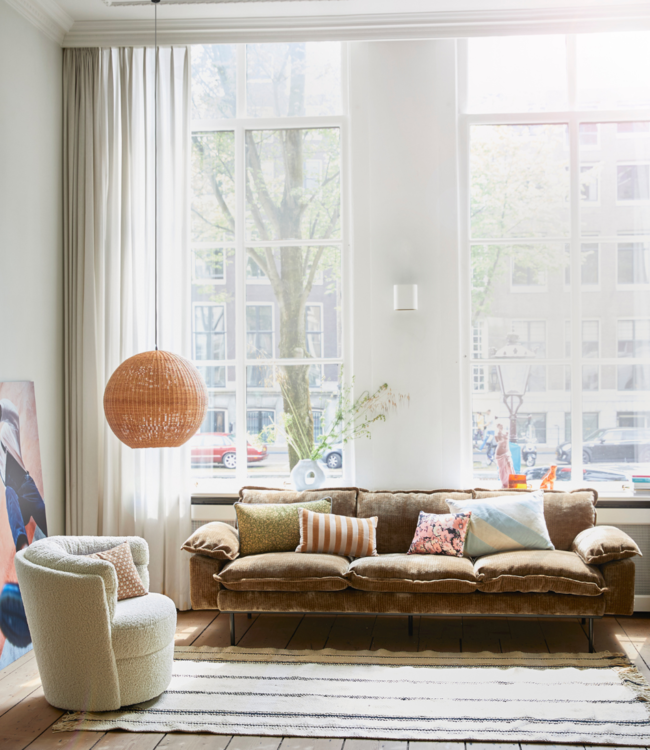 HKLIVING Bank retro sofa 4-seats velvet corduroy, aged gold