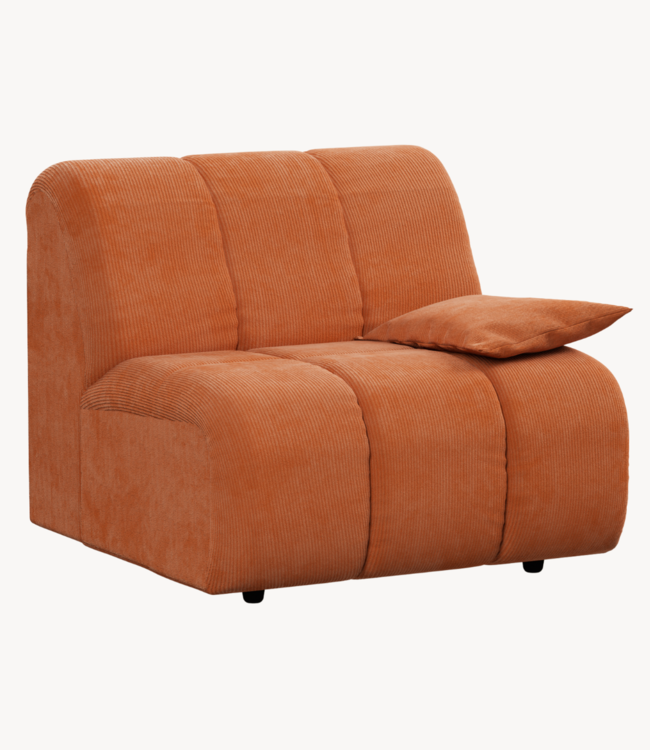 HKLIVING Bank Wave couch: element right low arm, corduroy rib, dusty orange
