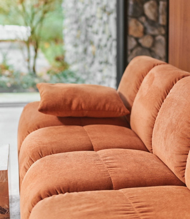 HKLIVING Bank Wave couch: element right low arm, corduroy rib, dusty orange