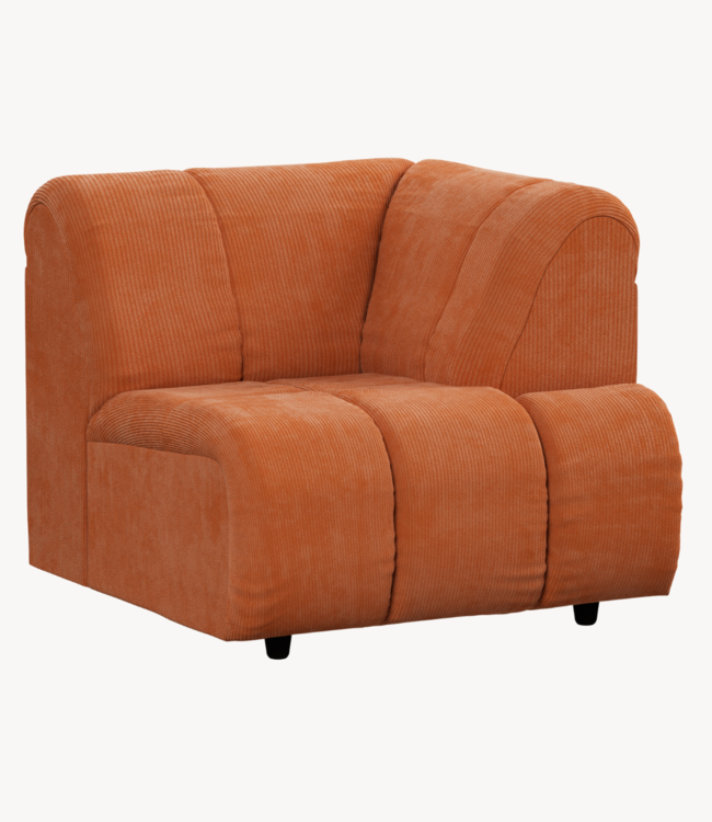 HKLIVING Bank Wave couch: element right high arm, corduroy rib, dusty orange