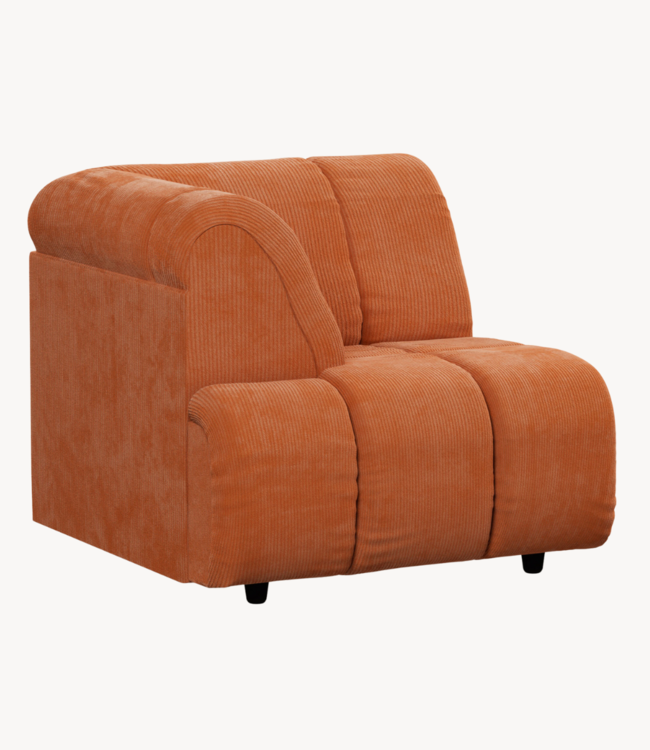 HKLIVING Bank Wave couch: element left high arm, corduroy rib, dusty orange