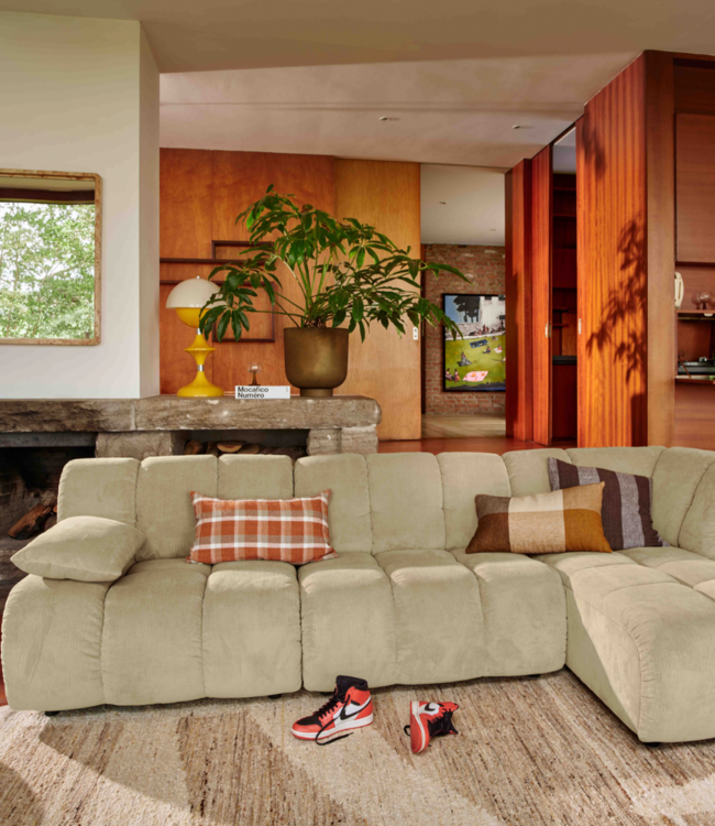 HKLIVING Bank Wave couch: element left low arm, corduroy rib, olive