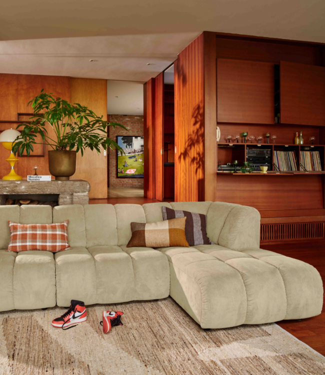 HKLIVING Bank Wave couch: element right high arm, corduroy rib, olive