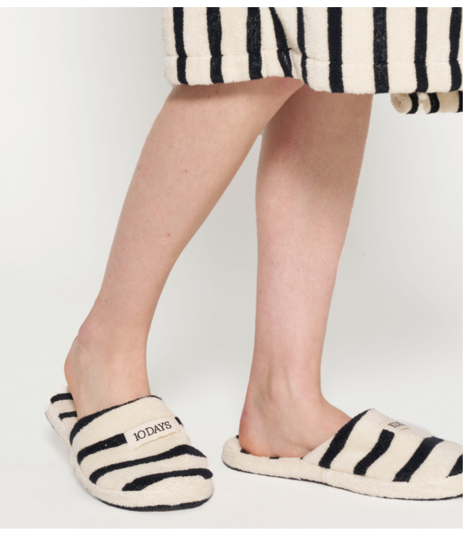 10DAYS Slippers stripes ecru, black