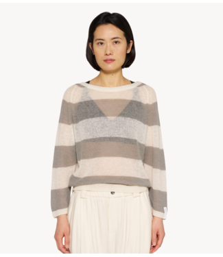 10DAYS Trui thin knit sweater stripes ecru, sage