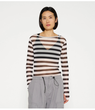 10DAYS Top mesh tee stripe black ecru