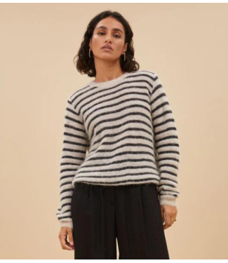 BY-BAR Trui gwen thin stripe pullover sand