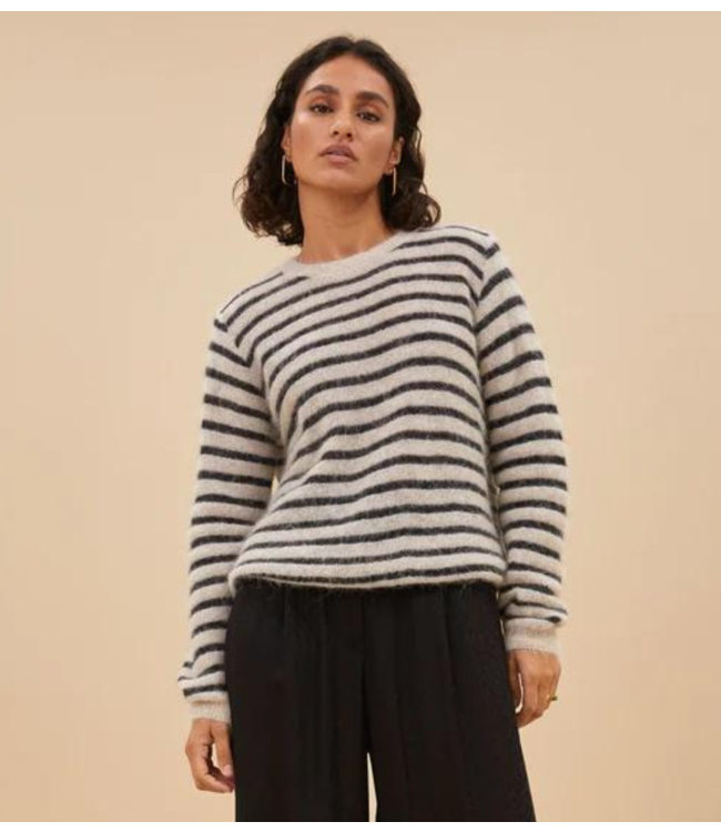 BY-BAR Trui gwen thin stripe pullover sand