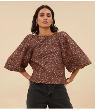 BY-BAR Blouse zasu jacquard blouse brown panter