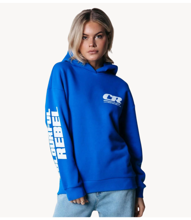 Colourful Rebel Sweater Bold Sleeve Logo Clean Hoodie deel blue