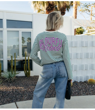 Colourful Rebel Top Big Black Logo Stripe Longsleeve Tee Off White