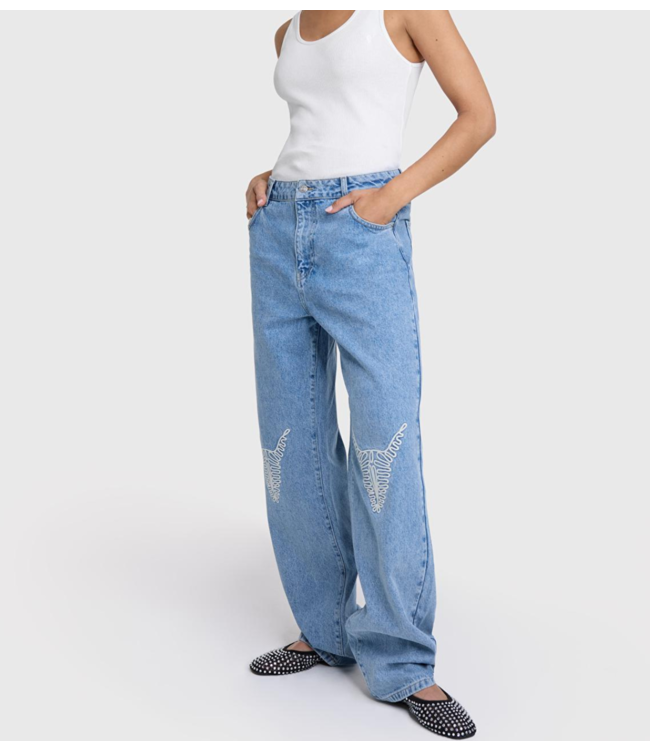 Alix The Label Broek ladies woven denim bull pants denim blue