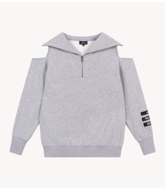Alix The Label Trui ladies knitted zip collar sweater Soft grey melange