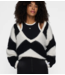 10DAYS Trui soft v-neck sweater stripe ecru/black