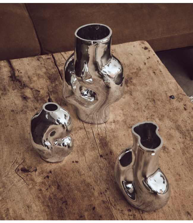 HKLIVING Vaas Gleam glass high vase, chrome