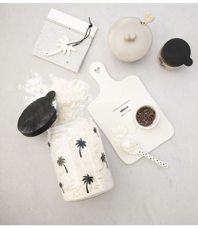 Kklup Home Selection Voorraadpot Storage Ass Happy & Palm tree (2x4) with black lid Dia 12.8x 16.5cm