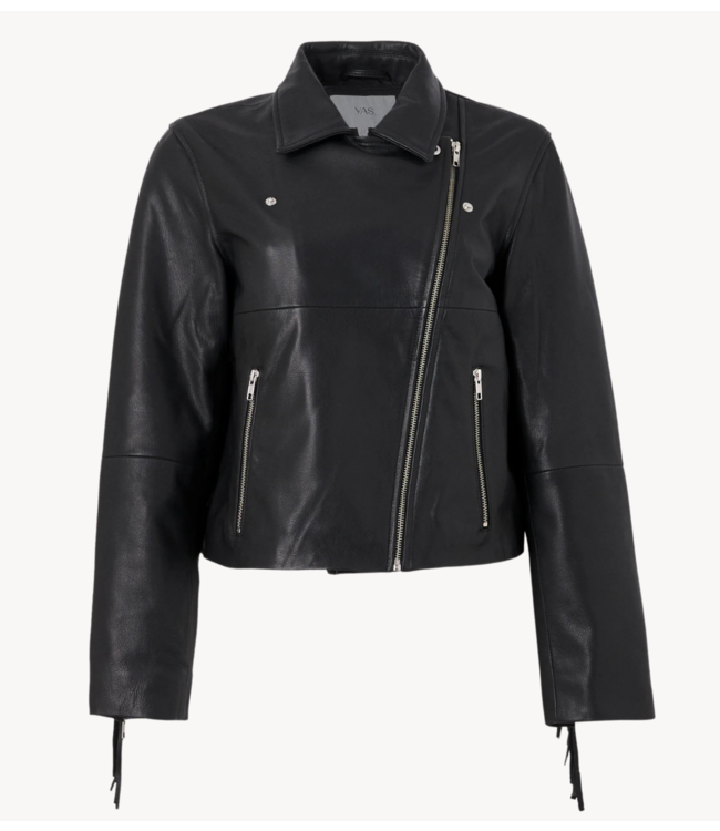 Y.A.S Jas YASVALETTA ls fringe leather jacket woven black