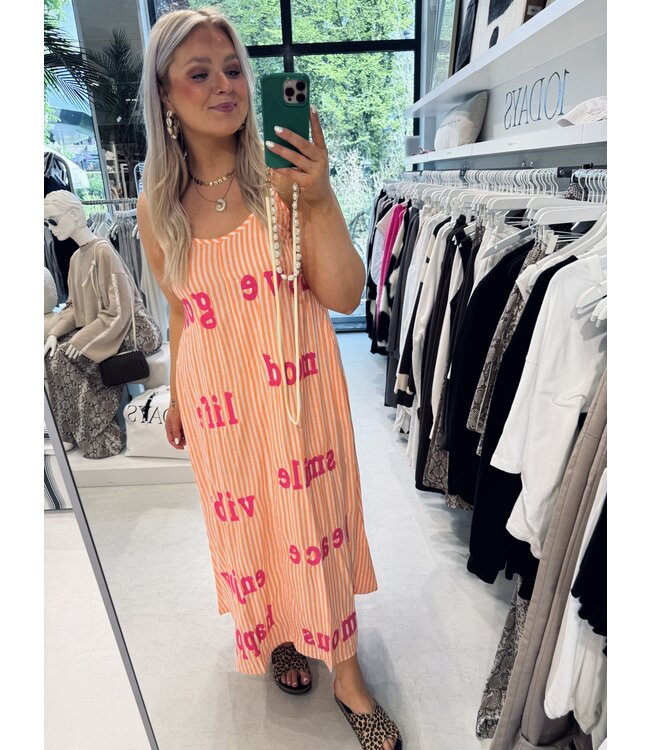 GUUS Jurk Sirene maxi jurk streep fluo oranje