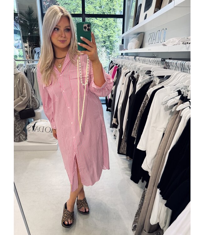 GUUS Jurk blouse jurk streep fuchsia