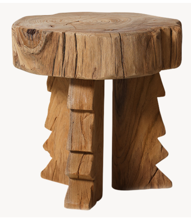 HKLIVING Bijzettafel Carved wooden stool