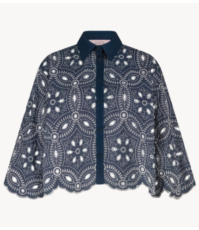 Studio Anneloes Blouse Midge broderie blouse dark blue / off white